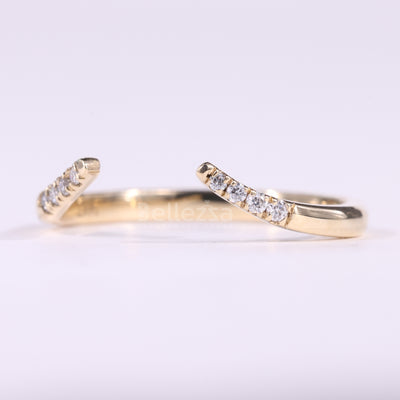 Round Cut Diamond Unqiue Open Cuff Style Wedding Band