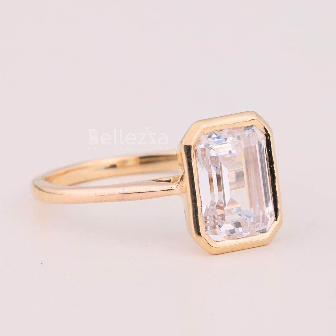 1.50CT Emerald Cut Bezel Setting Solitaire Engagement Ring