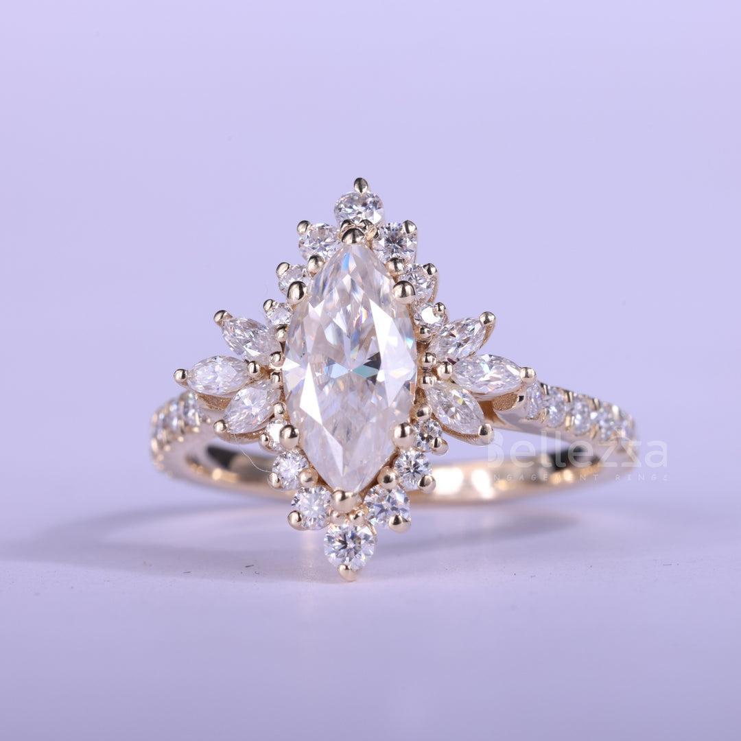 1.0CT Marquise Cut Cluster Diamond Engagement Ring