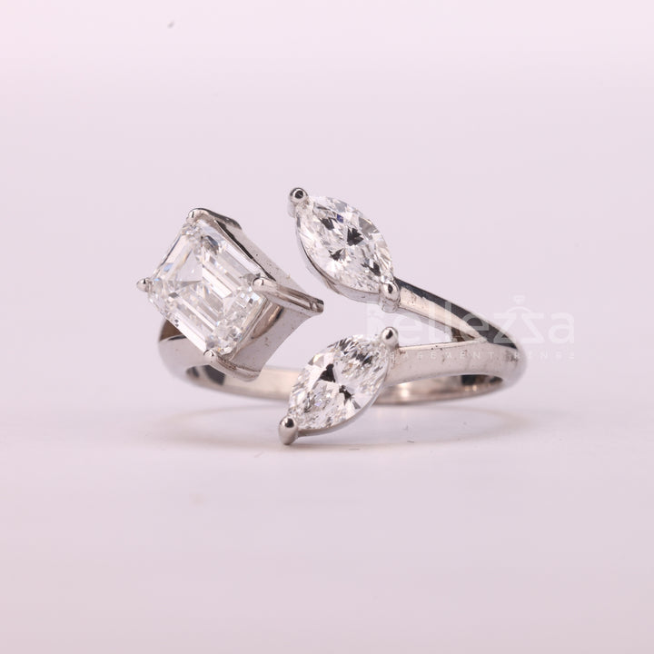 1.50TCW Emerald & Marquise Unique Open Three Stone Engagement Ring
