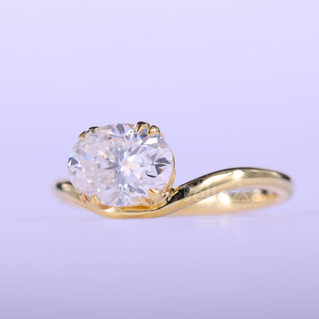 1.50CT East-West Oval Cut Curved Moissanite Engagement Ring