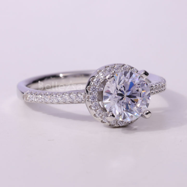 1.0CT Round Cut Halo Setting Moissanite Engagement Ring