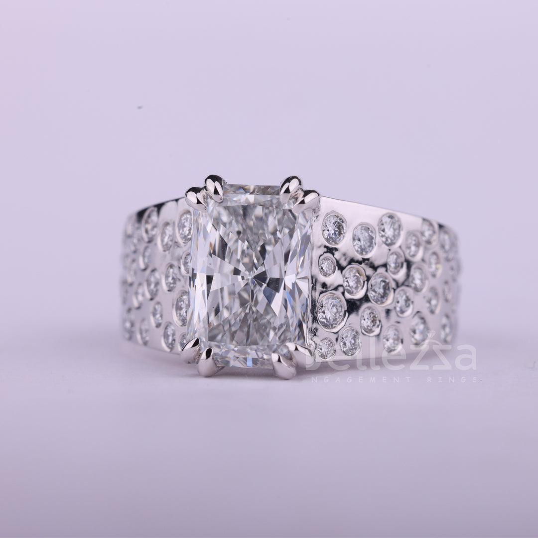 2.0CT Radiant Cut Flush Set Cluster Diamond Men's Ring