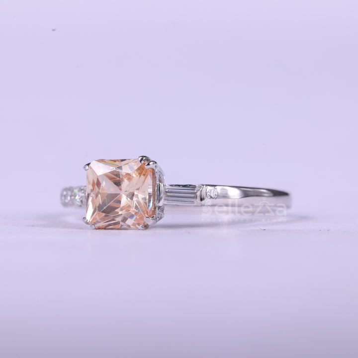 0.75CT Princess Cut Orangy Pink Unique Engagement Ring