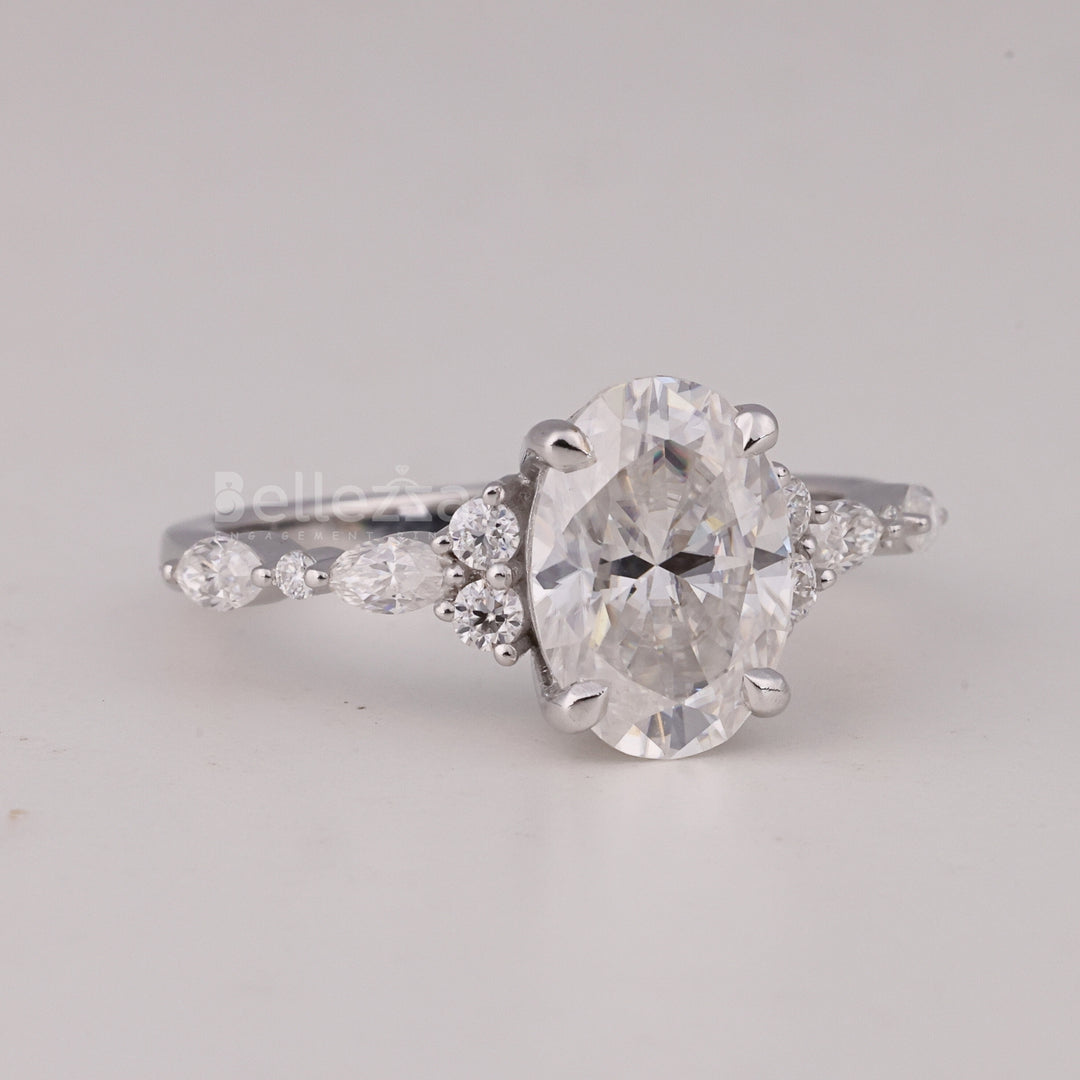 1.50CT Oval Cut Cluster Diamond Moissanite Engagement Ring