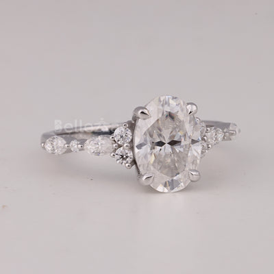 1.50CT Oval Cut Cluster Diamond Moissanite Engagement Ring