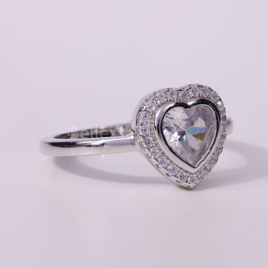 1.0CT Heart Cut Halo Setting Moissanite Engagement Ring