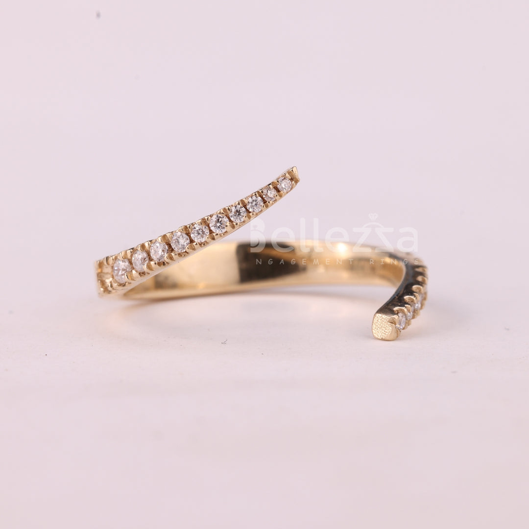 Round Cut Cluster Diamond Open Cuff Style Moissanite Wedding Band