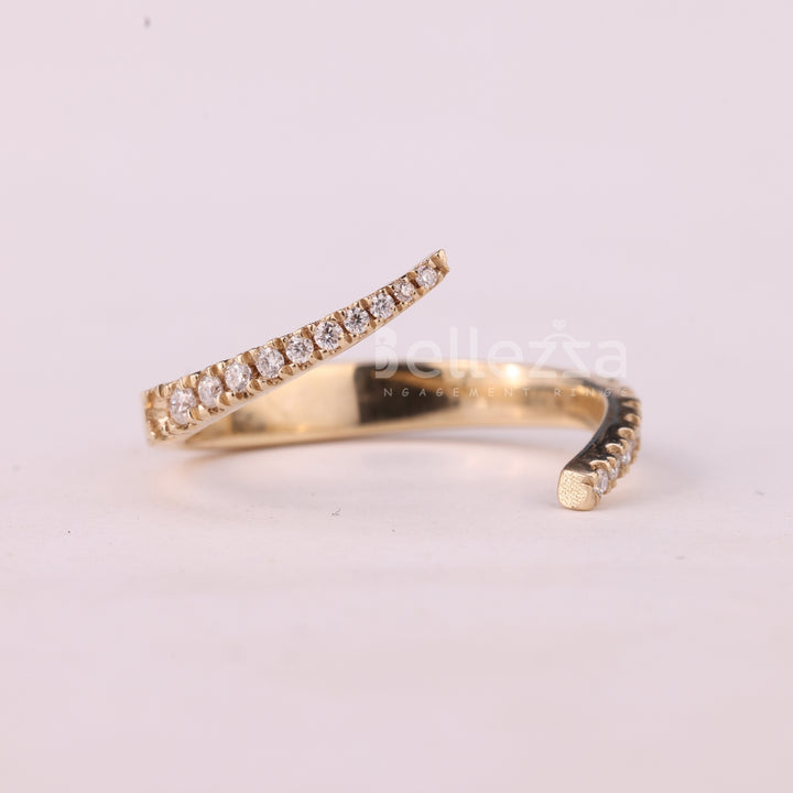 Round Cut Cluster Diamond Open Cuff Style Moissanite Wedding Band