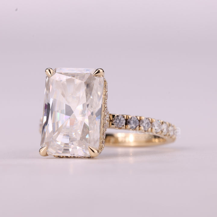 5.0CT Radiant Cut Hidden Halo Pave Setting Moissanite Engagement Ring