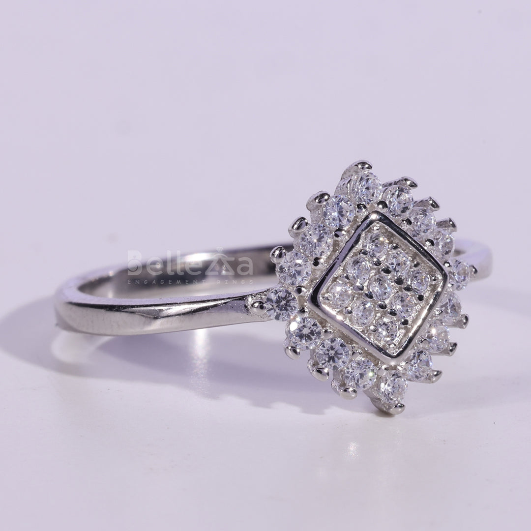 Round Cut Cluster Diamond Moissanite Engagement Ring