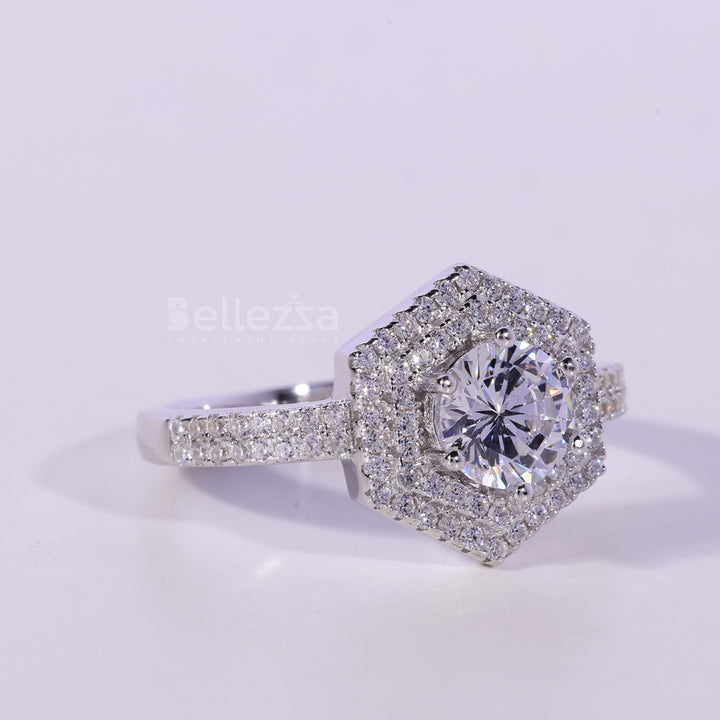 0.50CT Round Cut Double Halo Moissanite Engagement Ring