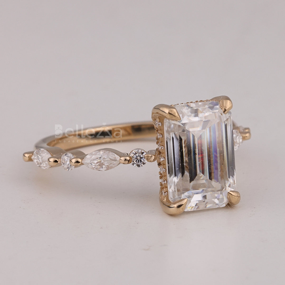 1.50CT Emerald Cut Cluster Diamond Moissanite Engagment Ring