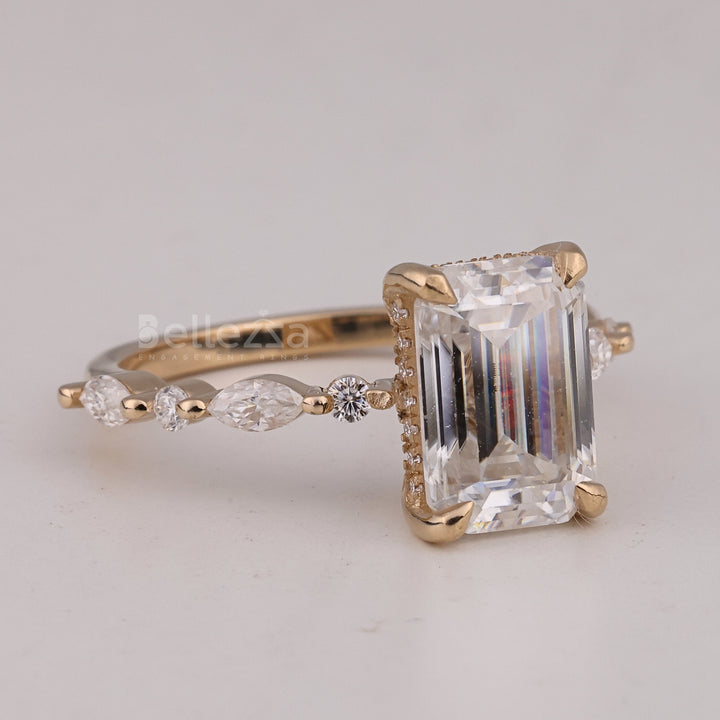 1.50CT Emerald Cut Cluster Diamond Moissanite Engagment Ring