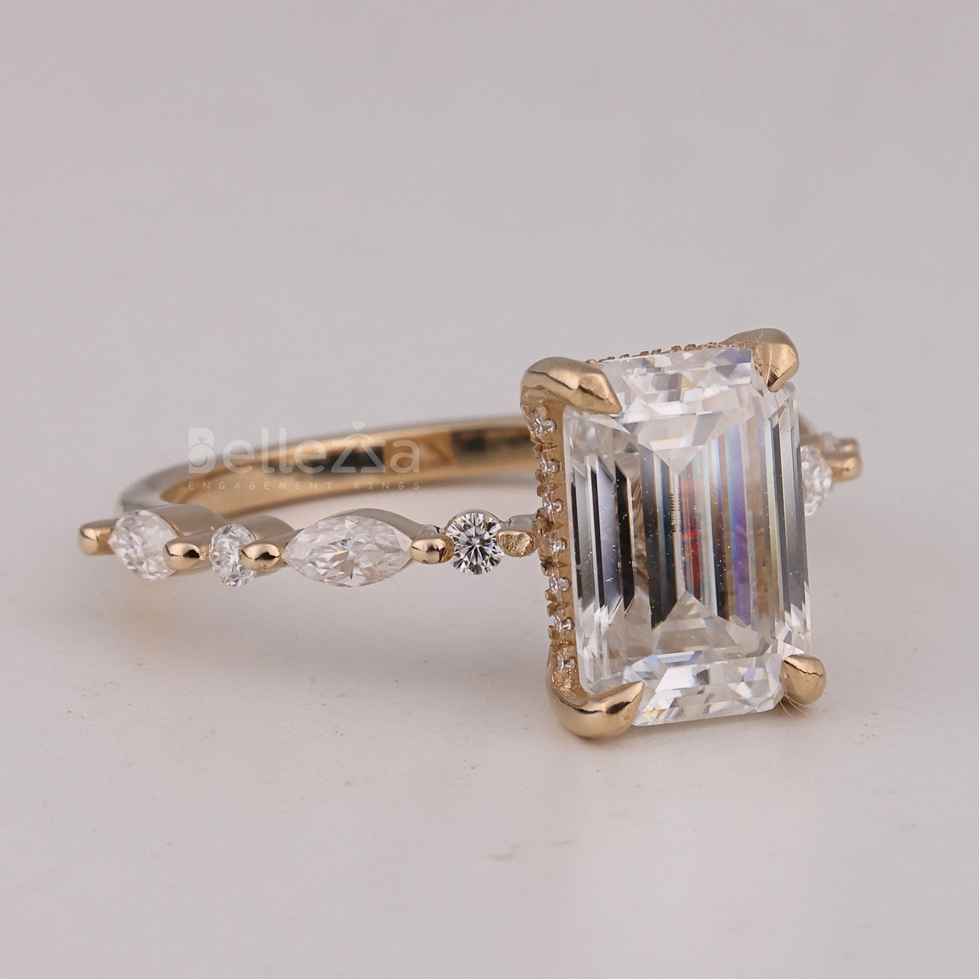 1.50CT Emerald Cut Cluster Diamond Moissanite Engagment Ring