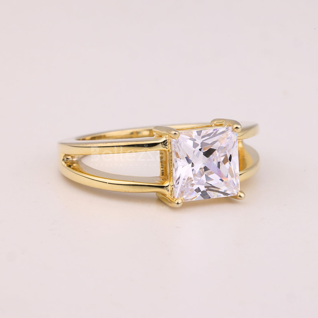 1.0CT Princess Cut Unique Split Shank Solitaire Engagement Ring