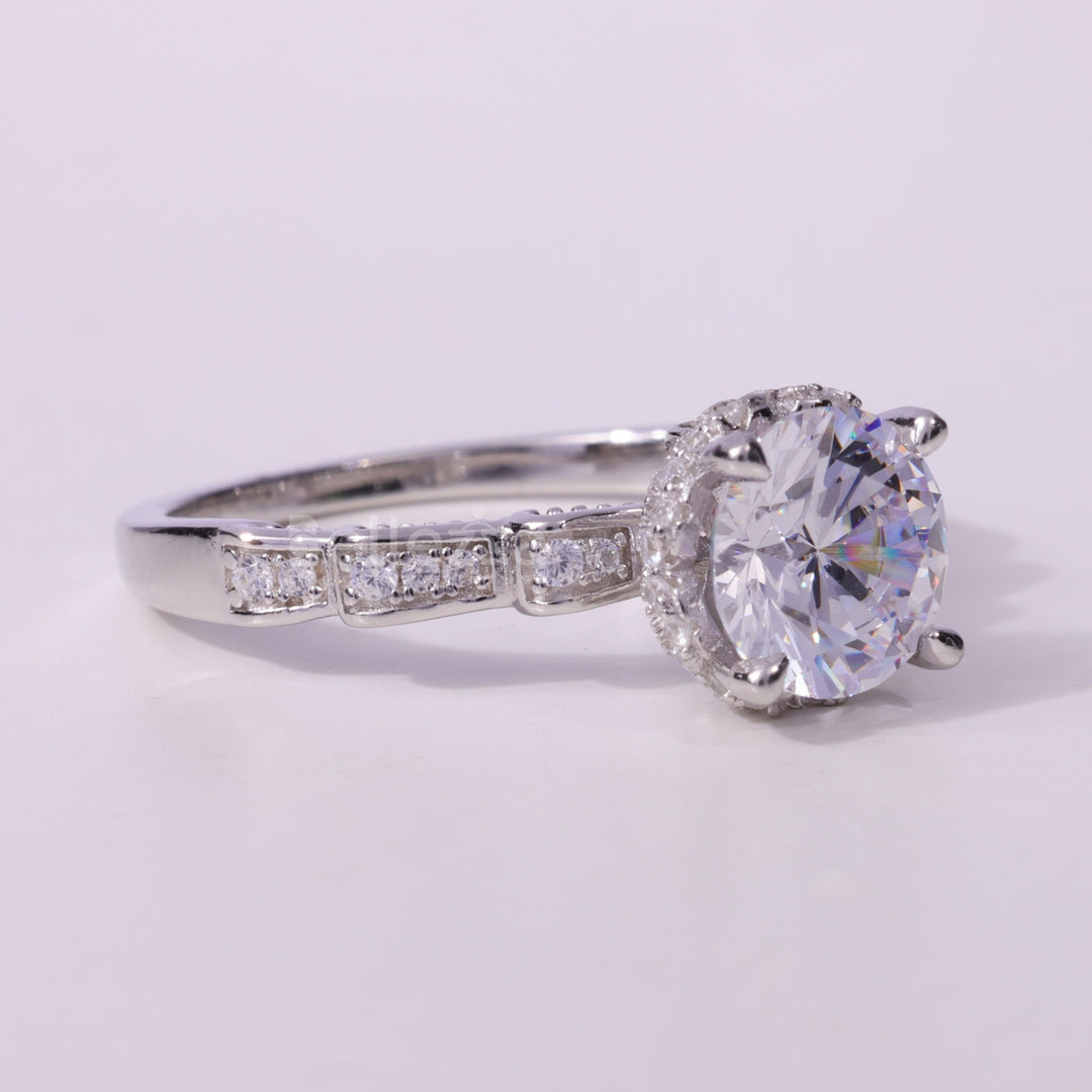 1.0CT Round Cut Cluster Diamond Moissanite Engagement Ring