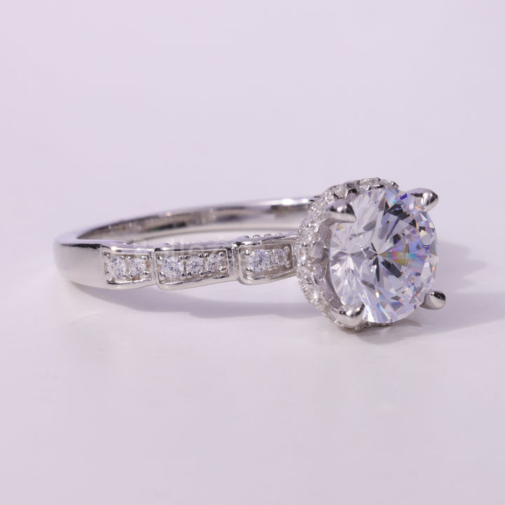 1.0CT Round Cut Cluster Diamond Moissanite Engagement Ring