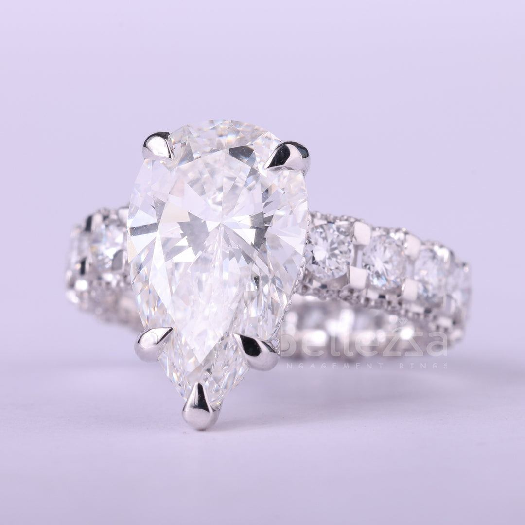 4.0CT Pear Cut Diamond Pave Setting Full Eternity Engagement Ring