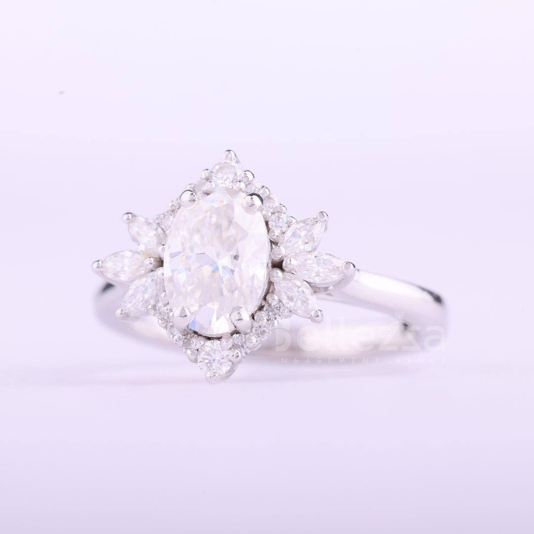 1.0CT Oval Cut Cluster Diamond Moissanite Engagement Ring