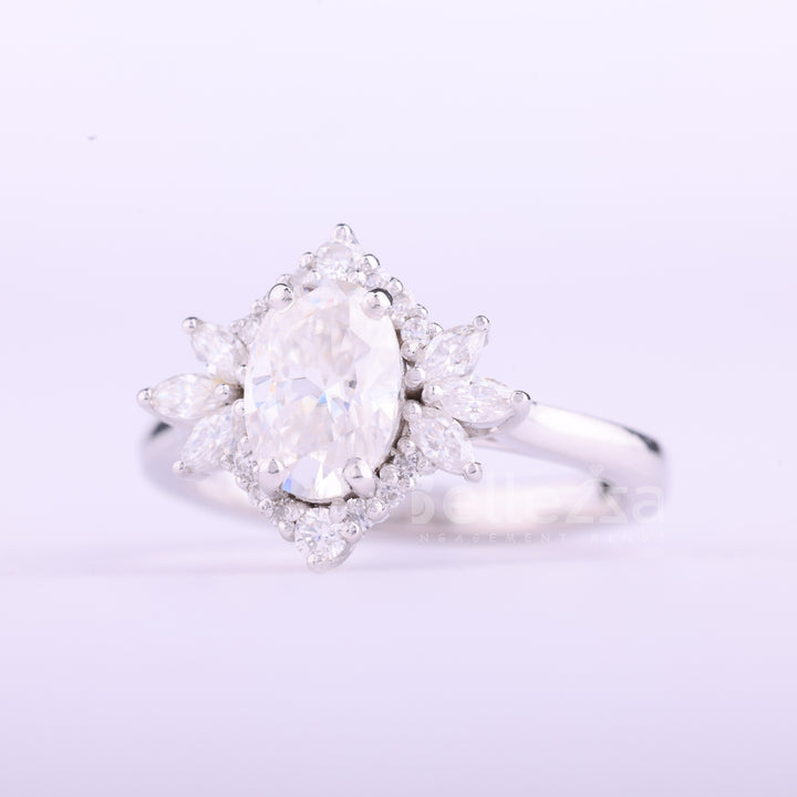 1.0CT Oval Cut Cluster Diamond Moissanite Engagement Ring