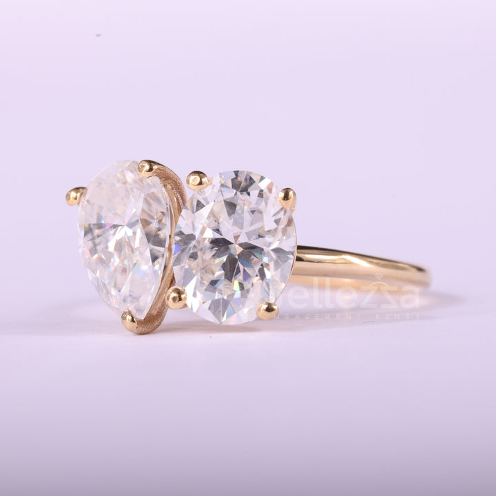2.0CTW Oval & Pear Cut Toi Et Moi Moissanite Engagement Ring