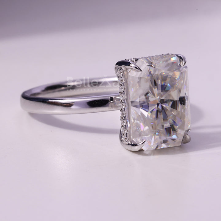 3.0CT Radiant Cut Hidden Halo Moissanite Engagement Ring