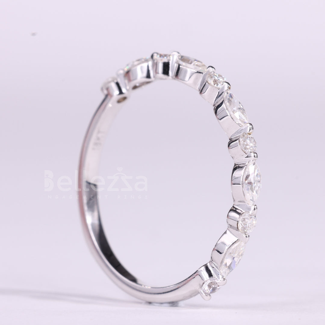 Round & Marquise Cut Half Eternity Moissanite Wedding Band