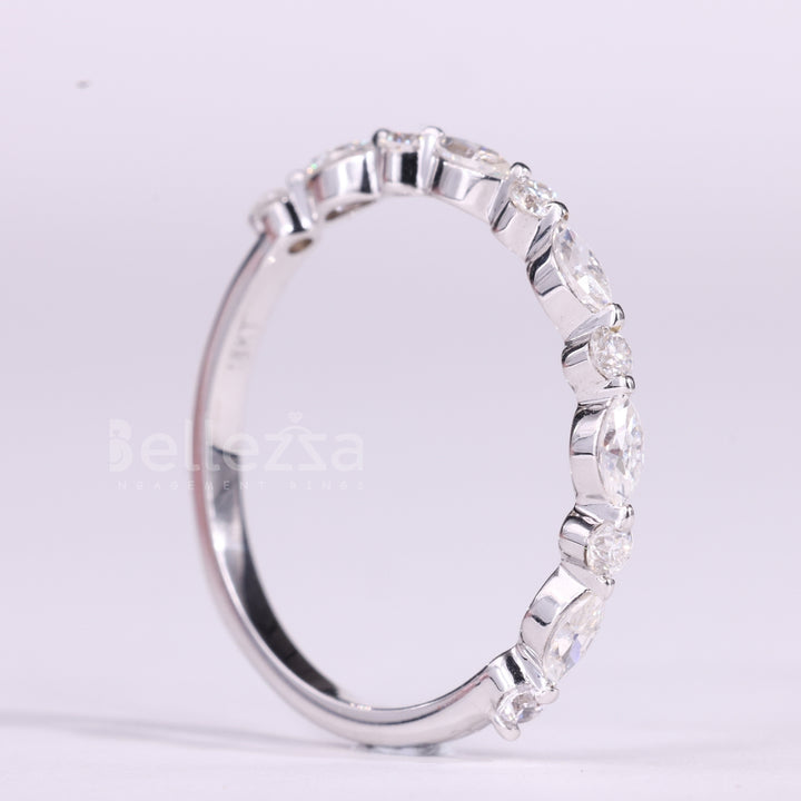 Round & Marquise Cut Half Eternity Moissanite Wedding Band