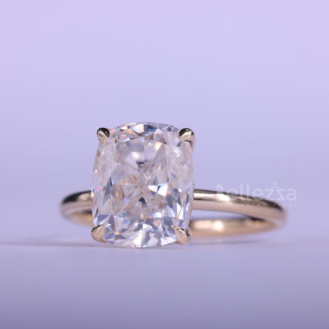 2.0CT Elonganted Cushion Cut Hidden Halo Set Ring