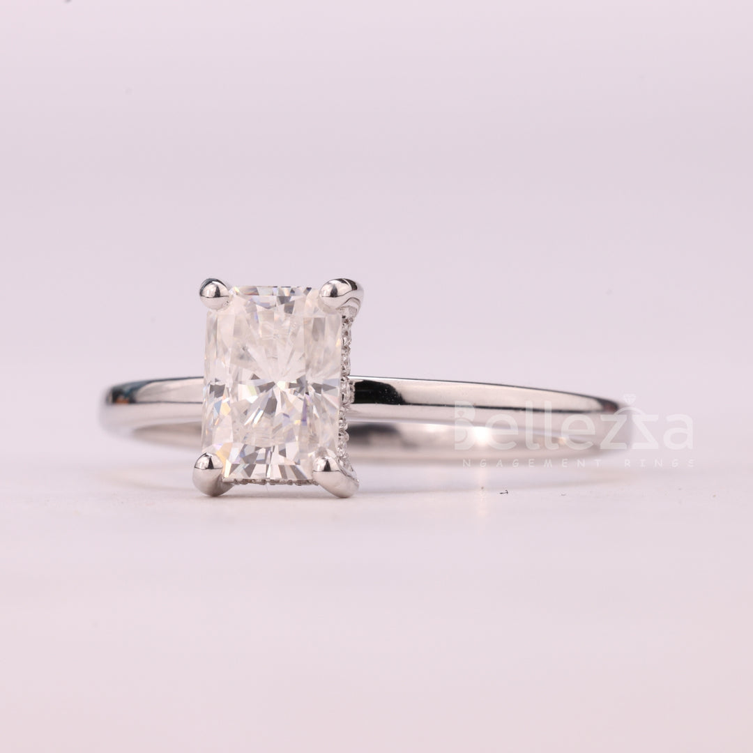 1.0CT Radiant Cut Hidden Halo Moissanite Engagement Ring