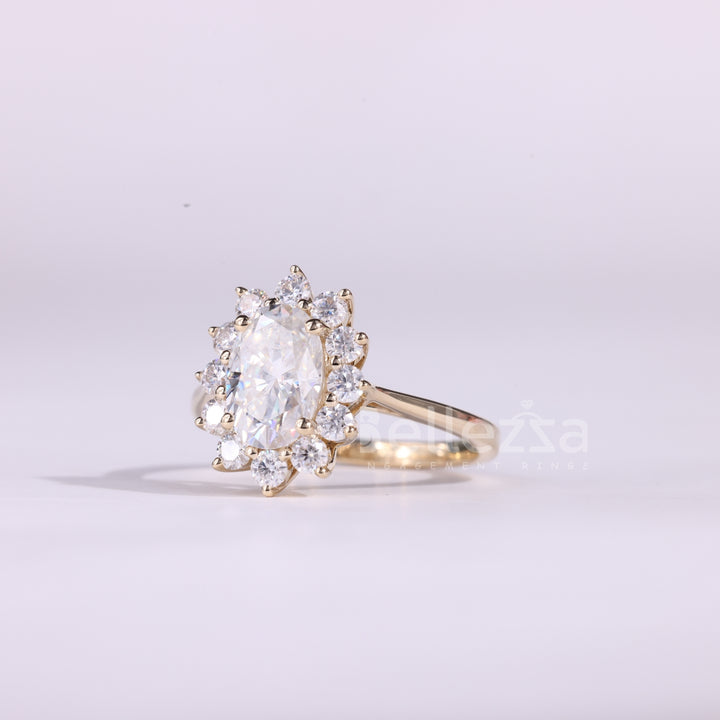 1.50CT Oval Cut Floral Halo Setting Moissanite Engagement Ring