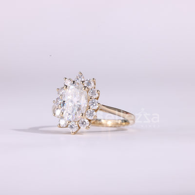 1.50CT Oval Cut Floral Halo Setting Moissanite Engagement Ring