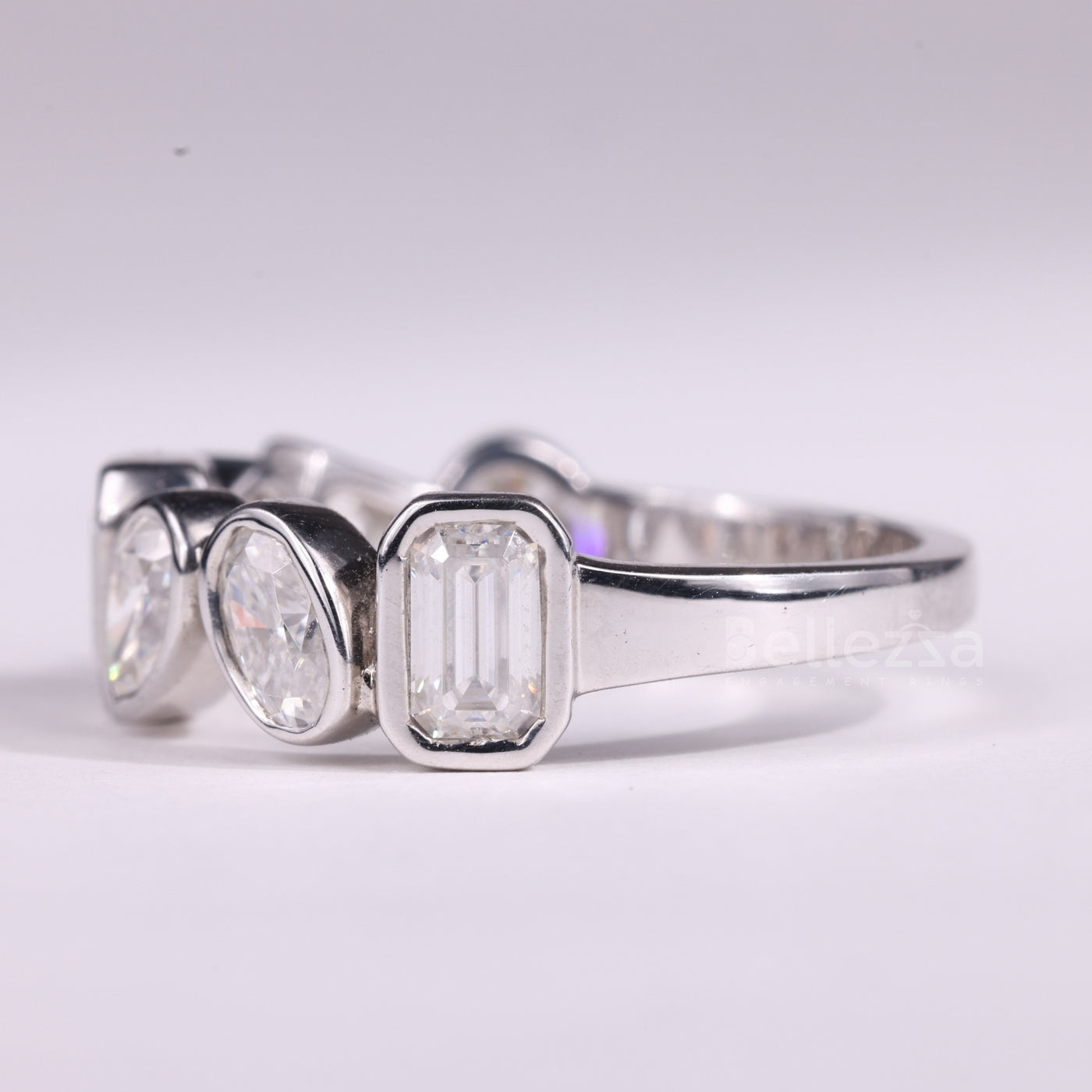 Multi Diamond Bezel Setting Moissanite Wedding Band