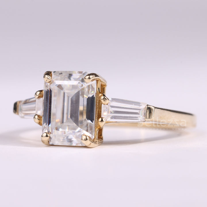 1.0CT Emerald Cut Diamond Three Stone Moissanite Engagement Ring