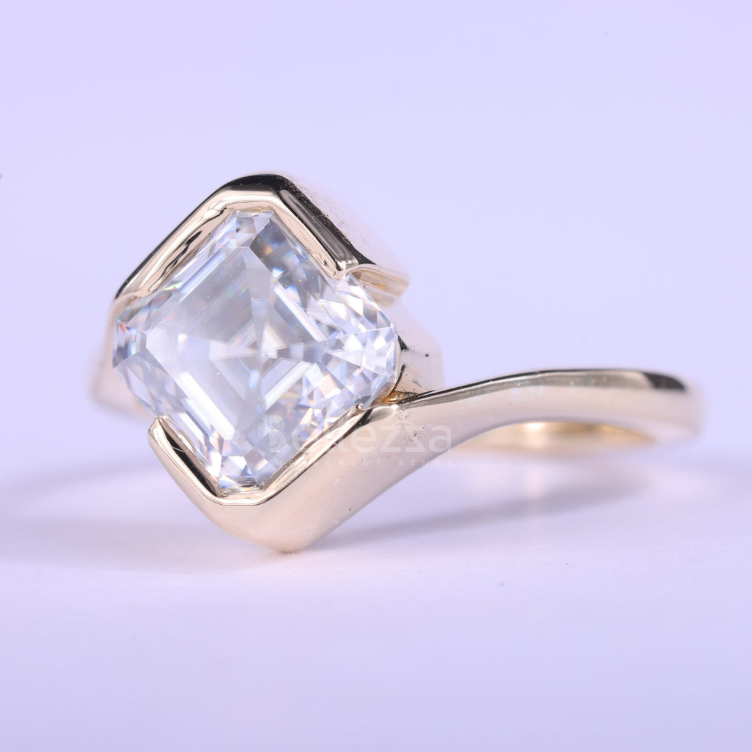 1.50CT Asscher Cut Unique Bezel Set Solitaire Engagement Ring