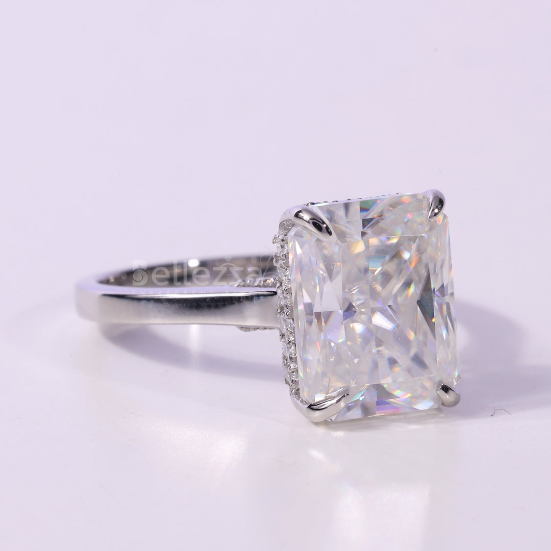 1.50CT Radiant Cut Hidden Halo Moissanite Engagement Ring