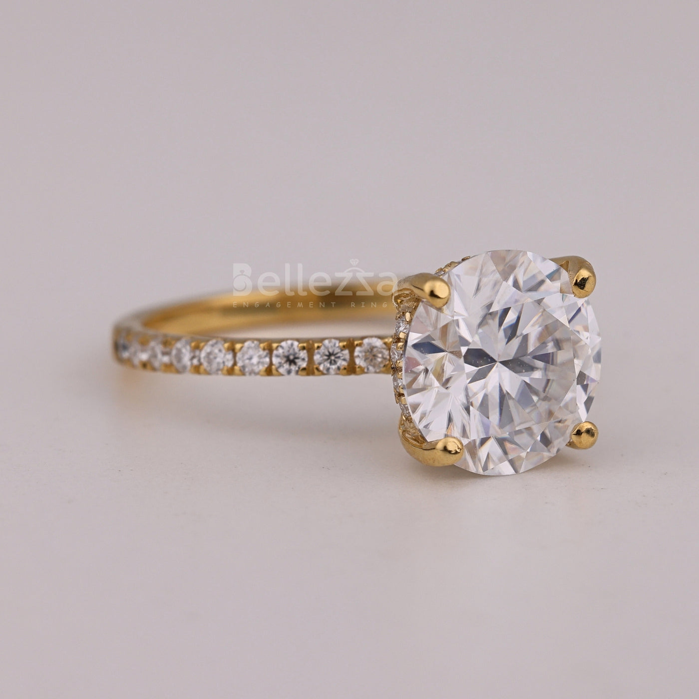 1.0CT Round Cut Diamond Pave Setting Moissanite Engagement Ring