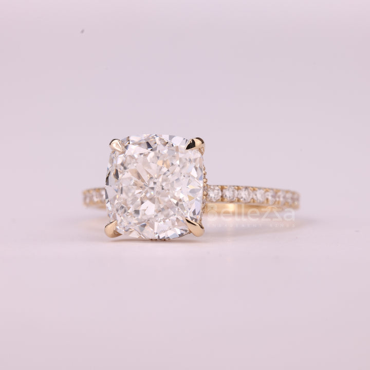 1.0CT Cushion Cut Diamond Pave Setting Moissanite Engagement Ring