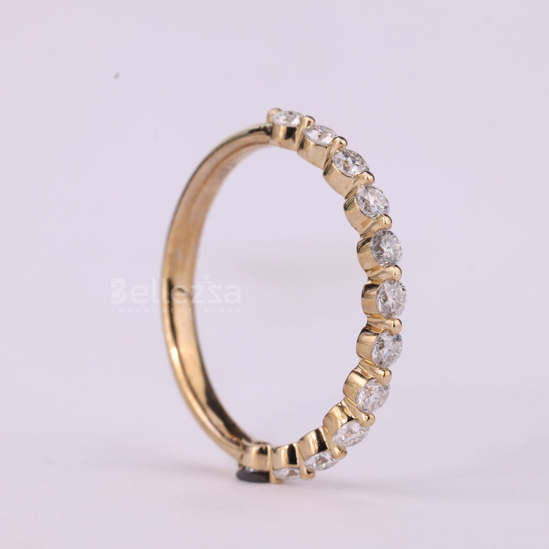 Round Cut Diamond Half Eternity Moissanite Wedding Band