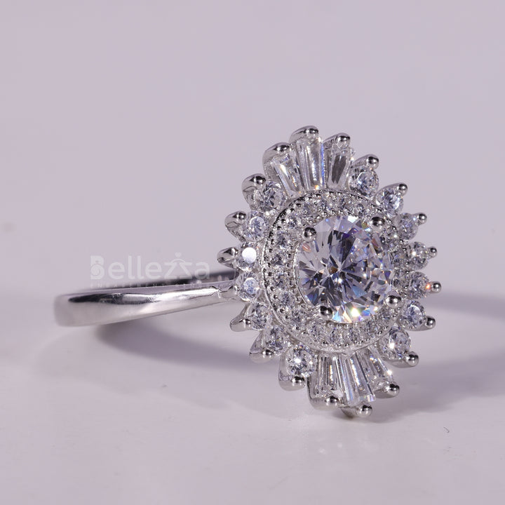 0.50CT Round Cut Halo Cluster Diamond Moissanite Engagement Ring