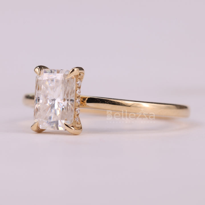 1.0CT Radiant Cut Hidden Halo Moissanite Engagement Ring
