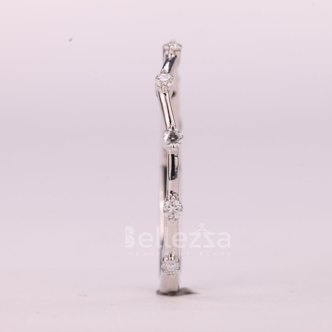 Round Cut Petite Pave Setting Moissanite Wedding Band