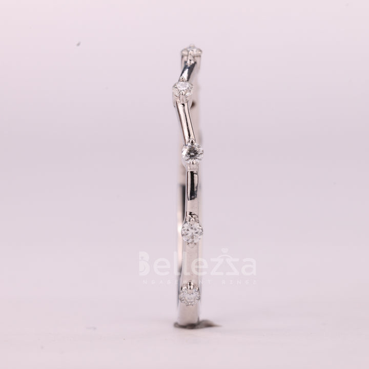 Round Cut Petite Pave Setting Moissanite Wedding Band