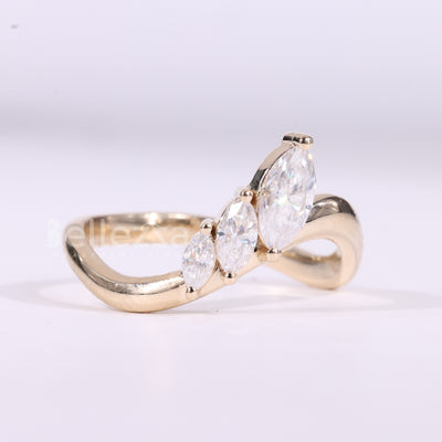 Marquise Cut Three Stone Unique Curved Moissanite Wedding Band