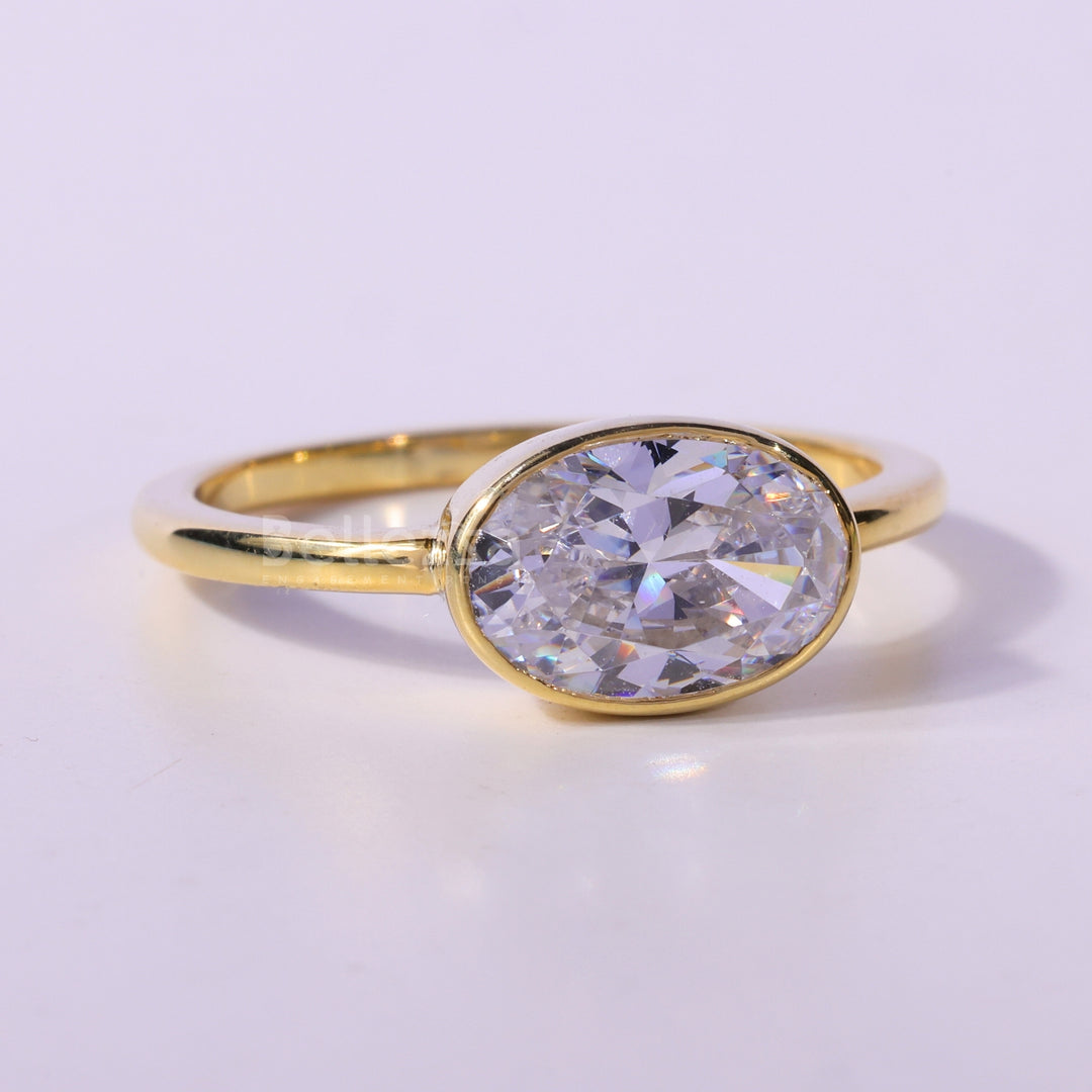 1.50CT East-West Oval Cut Bezel Setting Solitaire Engagement Ring