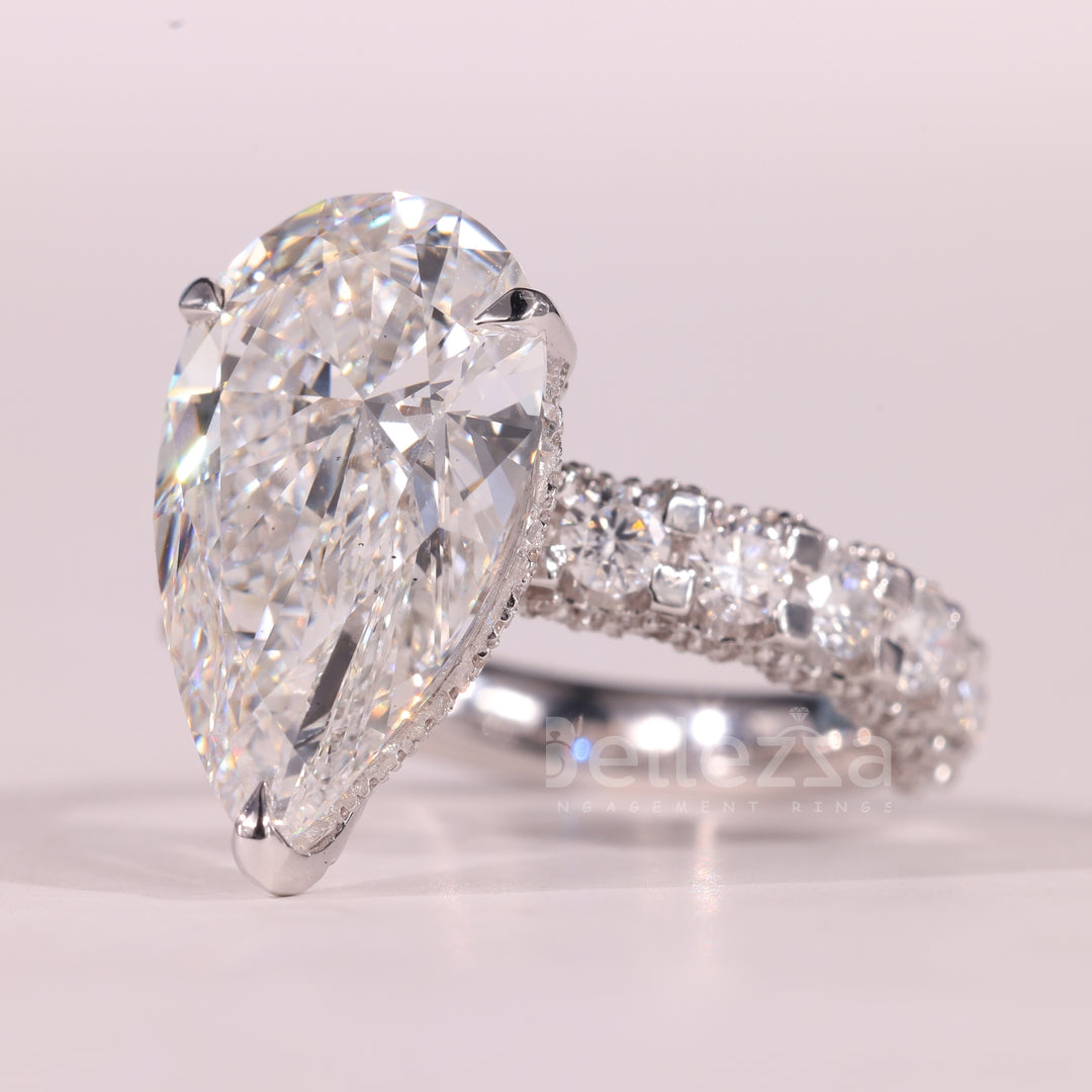 4.50CT Pear Cut Diamond Pave Setting Hidden Halo Engagement Ring