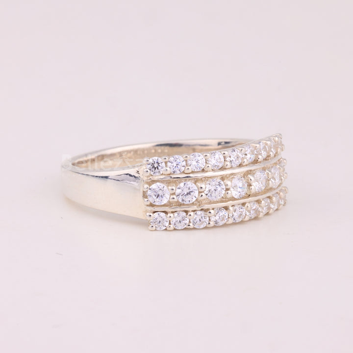 Round Cut Three Row Pave Setting Moissanite Engagement Ring