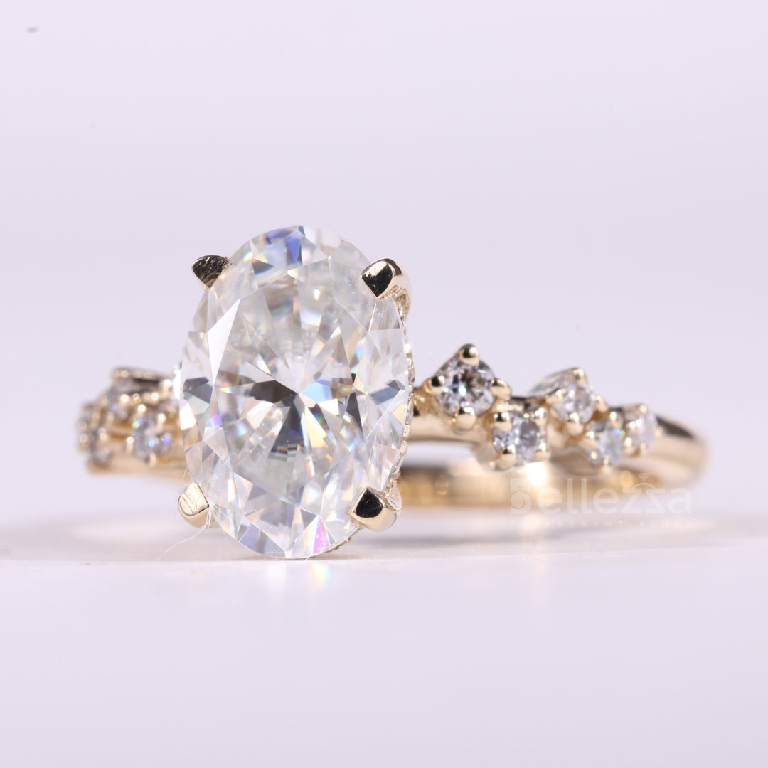 1.50CT Oval Cut Diamond Cluster Setting Moissanite Engagement Ring