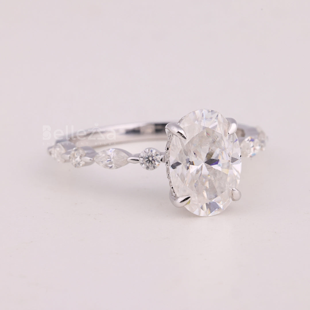 1.50CT Oval Cut Pave Setting Moissanite Engagement Ring